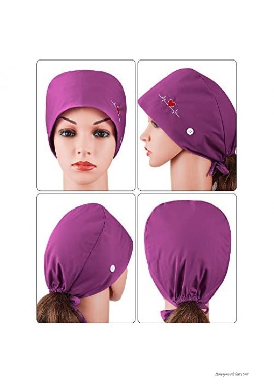 SATINIOR 6 Pieces Gourd-Shaped Caps with Buttons Adjustable Bouffant Turban Hats Breathable Unisex Tie Back Caps (Purple Lake Blue Light Purple Dark Blue Blue Navy Blue)