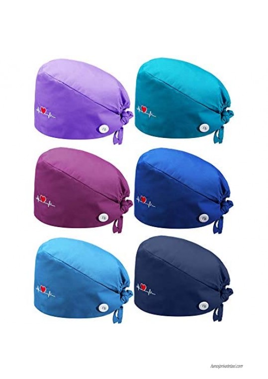 SATINIOR 6 Pieces Gourd-Shaped Caps with Buttons Adjustable Bouffant Turban Hats Breathable Unisex Tie Back Caps (Purple  Lake Blue  Light Purple  Dark Blue  Blue  Navy Blue)