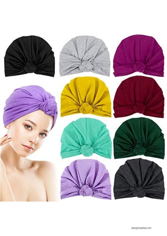 SATINIOR 9 Pieces Women Knotted Hat Wrap Cap Multicolor Turban Headwrap Pre-Tied Knot Beanie Caps