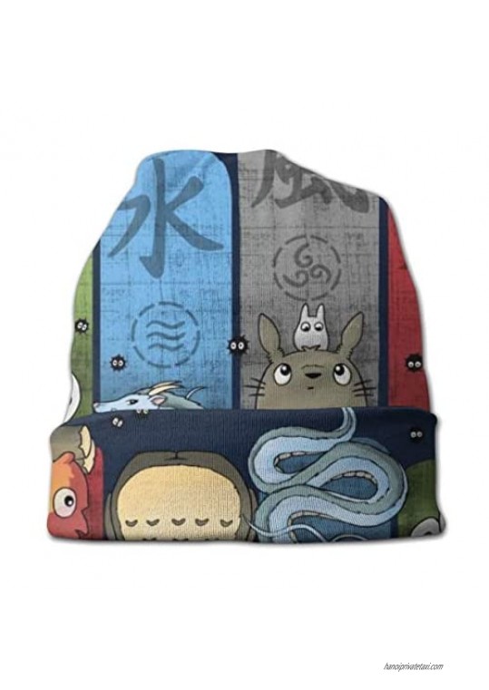 Slouchy Knit Beanie for Men & Women - Winter Toboggan Hats for Cold Weather Studio Ghibli Elemental Cute Charms Beanie Cap Black