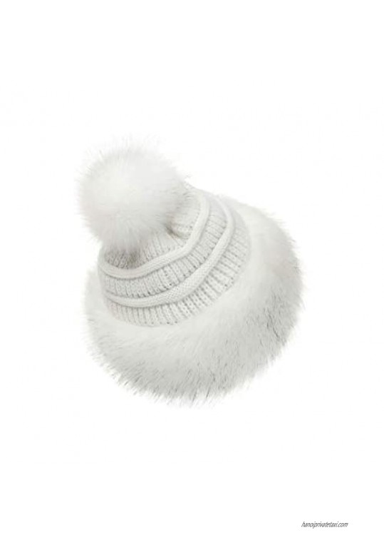 Soul Young Women's Faux Fur Hat Black Russian Cossack Knit Pompom Ski Snow Cap for Winter White