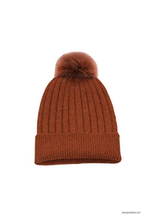 State Cashmere Rabbit Fur Removable Pom-Pom Hat 100% Pure Cashmere Cuffed Beanie Ultimately Soft and Warm