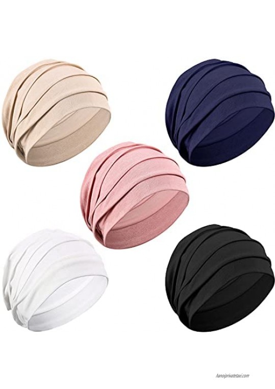 Syhood 5 Pieces Soft Sleep Cap Skull Cap Slouchy Beanie Bonnet Hat Women for Sleeping Hair Loss
