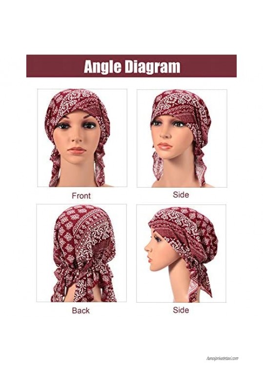 Taurlity 6 Pieces Women Pre Tied Head Scarves Night Sleeping Cap Turban Hair Cover Hat