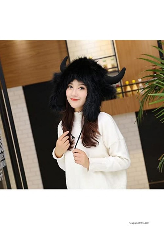 Unisex Animal Full Hood Hats Fluffy Plush Halloween Cosplay Costume Headwear