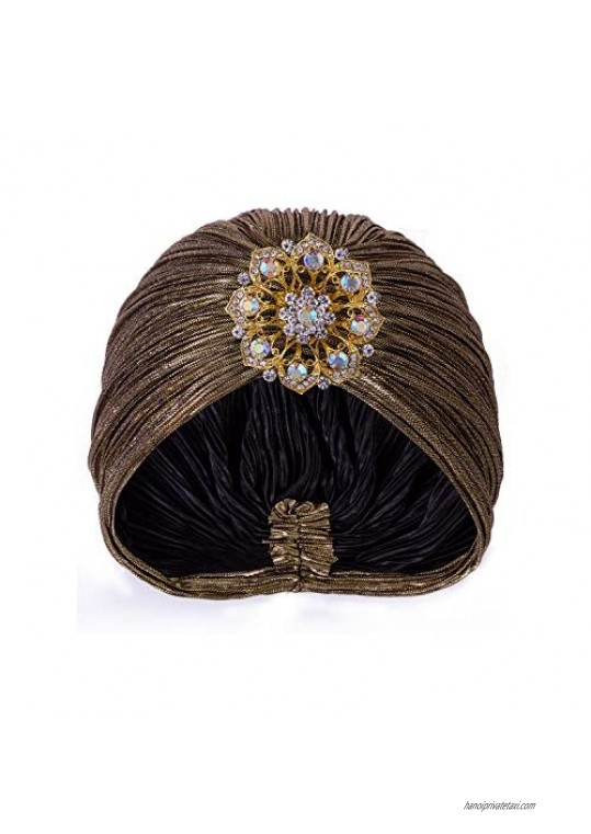 VIJIV Women's Vintage Lurex Knit Turban Beanie Hats Headwraps for 1920s Cocktail Party