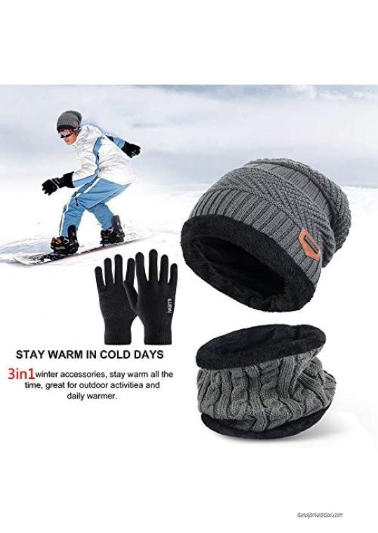 Winter Hat Scarf Gloves Set for Women Girls Knitted Hats Scarf Skullies Beanies Hat Cap +Touchscreen Gloves