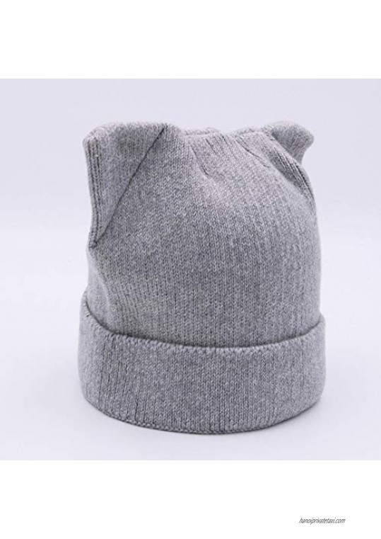 Women Cat Ear Beanie Hat Wool Braided Knit Trendy Winter Warm Cap