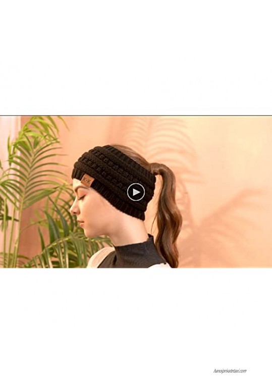 Womens Beanie Hats – KQueenStar Womens Stretch Cable Knit Messy Bun Beanie Hats Winter Head Warmer for Women