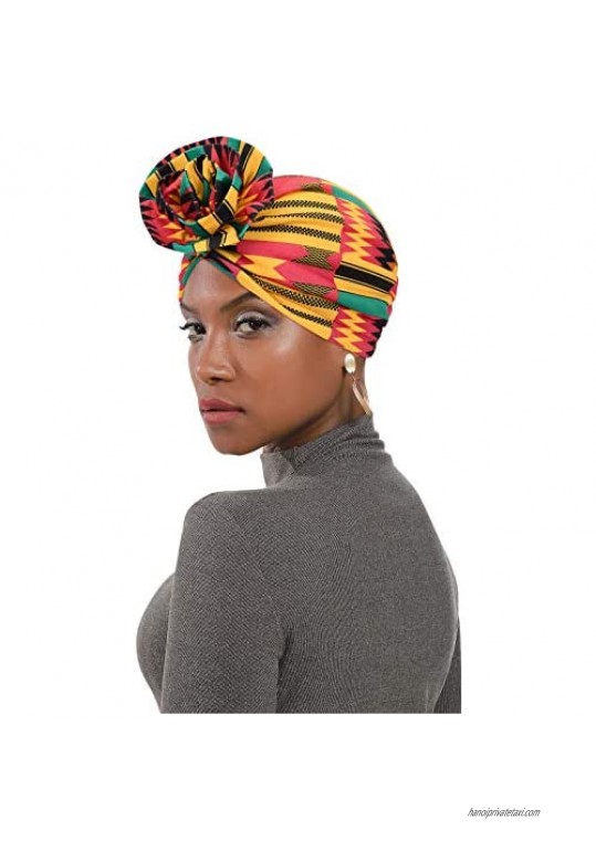 Womens Turban African Pattern Knot Sleep Headwrap Beanie Pre-Tied Bonnet Chemo Makeup Cap Hair Loss Hat