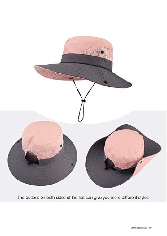 2 Pack Women's Ponytail Safari Sun Hat Wide Brim UV Protection Outdoor Bucket Hat Foldable Beach Summer Fishing Hat