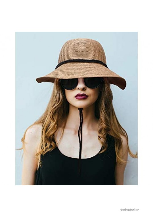 2 Pcs Women Wide Brim Straw Sun Visor Hats Foldable Summer Beach Cap