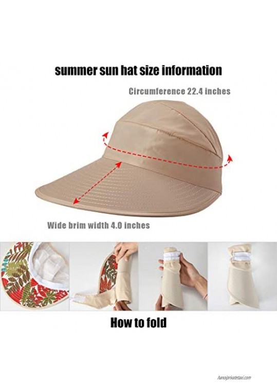 4 Pieces Women Sun Visor Hat Summer Wide Brim Sun Visor Hat Beach Caps Visor Hat UV Protection Packable Visor Adjustable Ponytail Hats