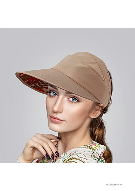 4 Pieces Women Sun Visor Hat Summer Wide Brim Sun Visor Hat Beach Caps Visor Hat UV Protection Packable Visor Adjustable Ponytail Hats