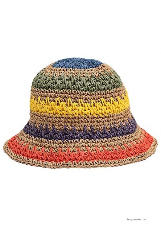 Adela Boutique Foldable Wide Brim Colorful Crochet Straw Hat Outdoor Sun Visor Hat UPF 50+ Summer for Women Girl