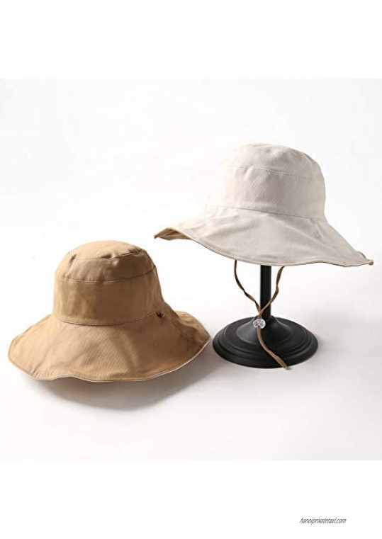 ASSQI Womens Foldable Shapeable Brim Sun Hat UPF 50+ Cotton Wide Brim Beach Sun Protection Cap Adjustable Chin Strap Hat