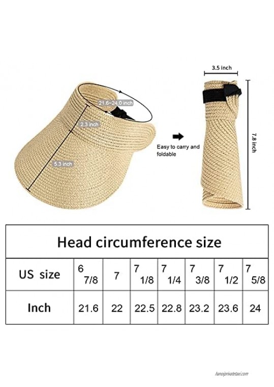 Beach Hats for Women's Wide Brim hat Sun Protection Straw Hat Floppy Foldable roll up hat Summer UV Protection Visors