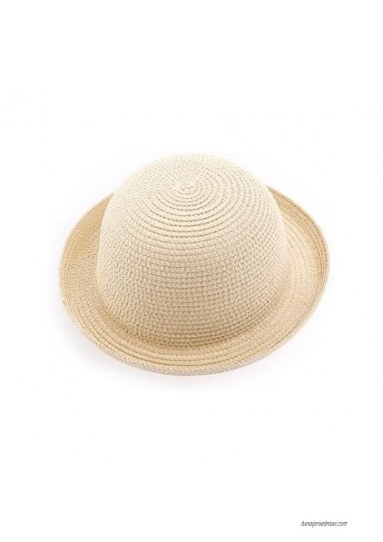 BinaryABC Summer Straw Hats Sun Hat Bowler Hat Beach Cap for Women(Head Circumference 57cm) Beige