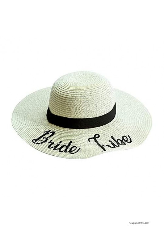 Bride Tribe Embroidered Floppy Beach Sun Hat for Bridal Bachelorette Party and Summer Wedding (6 Pack) Off White