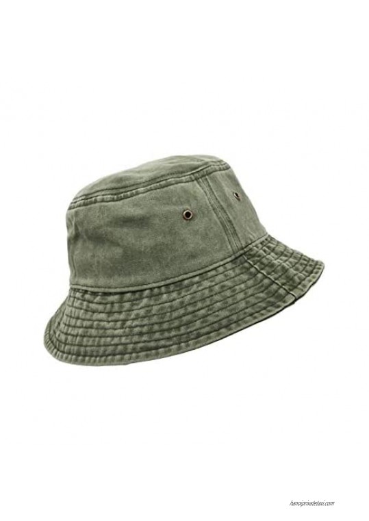 Bucket Hat Wide Brim Washed Denim Cotton Outdoor Sun Hat Flat Top Cap for Fishing Hiking Beach Sports