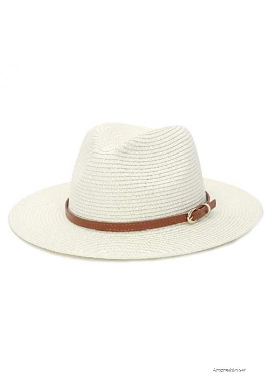 EOZY Panama Women Wide Brim Roll up Hat Fedora Beach Sun Hat (Light Beige  22.04''-22.8'')