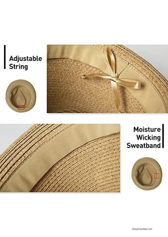 Fancet Straw Fedora Derby Havana Hat for Men and Women Packable Summer Beach Sun Hat