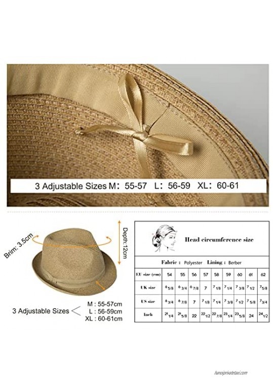Fancet Straw Fedora Derby Havana Hat for Men and Women Packable Summer Beach Sun Hat
