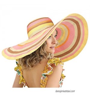 FEMSÉE Oversized Wide Brim Hats for Women - Rainbow Beach Sun Hats Roll-up Foldable Floppy Paper Straw Summer Hat