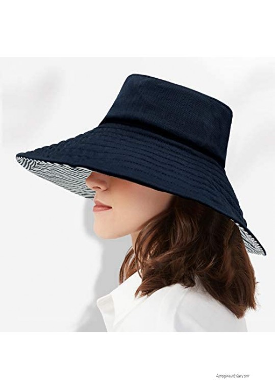 Fittia Outdoor UPF 50+ Sun Protection Hat for Women Mesh Breathable Wide Brim Summer Beach Fishing Hat Navy