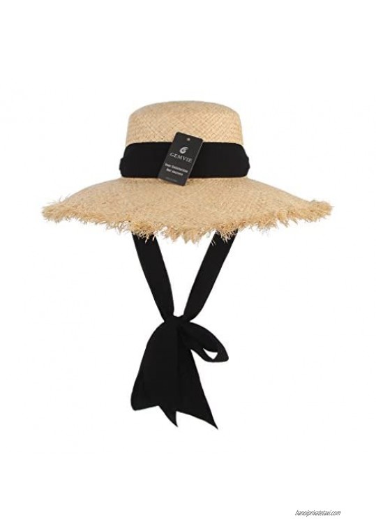 GEMVIE Women's UPF 50+ Straw Sun Hat Wide Brim Floppy Fedora Straw Hat Beach Raffia Sun Hat with Chin Strap