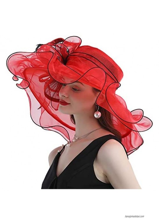 Go Mai Women Hats Organza Butterfly Decoration Wide Brim Occasion Event Kentucky Derby Church Dress Sun Hat