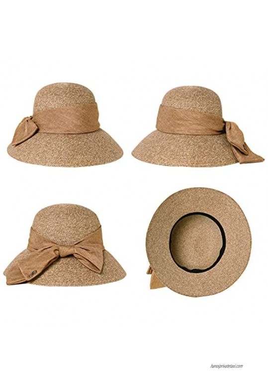 Jeff & Aimy Straw Sun hat for Women UPF 50 Wide Brim Travel Foldable Summer Beach Hat Coffee