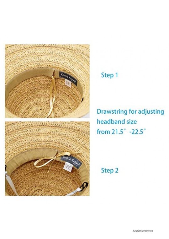 Krono Krown Women's Summer Straw Cloche Bucket Beach Sun Hat w/Suede Bow - Paper Straw Adjustable UPF50+