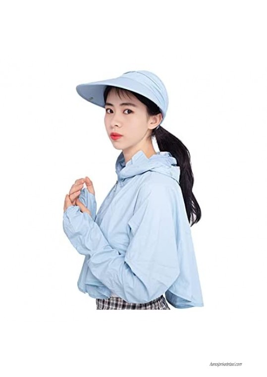 LANGUO MAOYI Sun Protection Clothing for Women Fashion Cap with Mask for Outdoor in Summer Removable Long Sleeve UPF 50+