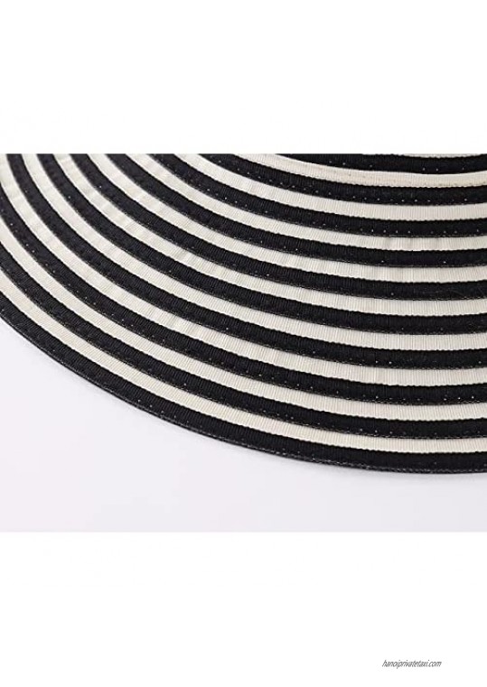 LLmoway Women Beach Sun Hat Lightweight Floppy Stripe Summer Travel Hat with Bow