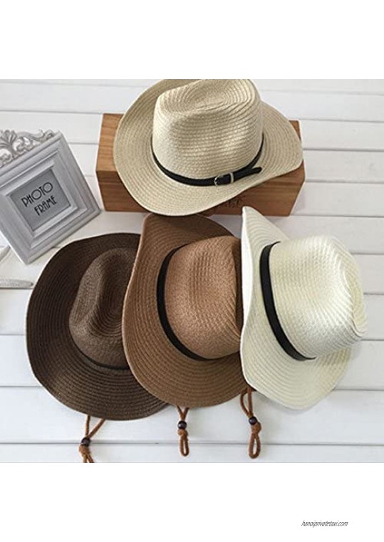 LUOEM Cowboy Sun Hat Wide Brim Hat Summer Beach Straw Cap Foldable Caps (Coffee) 11.81 11.81 7.09 inch