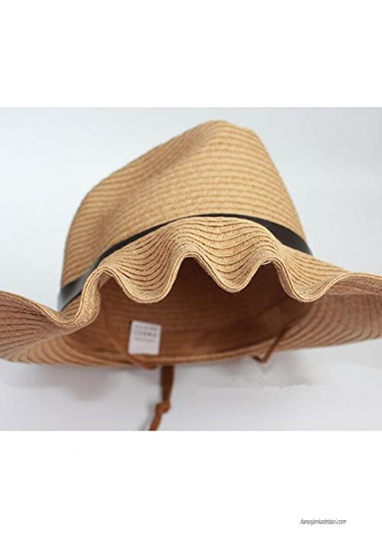 LUOEM Cowboy Sun Hat Wide Brim Hat Summer Beach Straw Cap Foldable Caps (Coffee) 11.81 11.81 7.09 inch