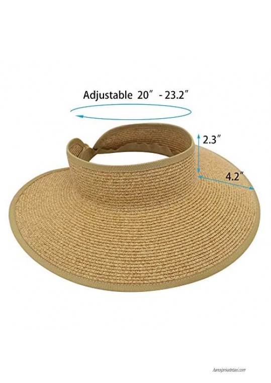 MORSTYLE Women Roll Up Sun Visor Wide Brim Packable Foldable Summer Travel Beach Hat Ponytail UV UPF50+