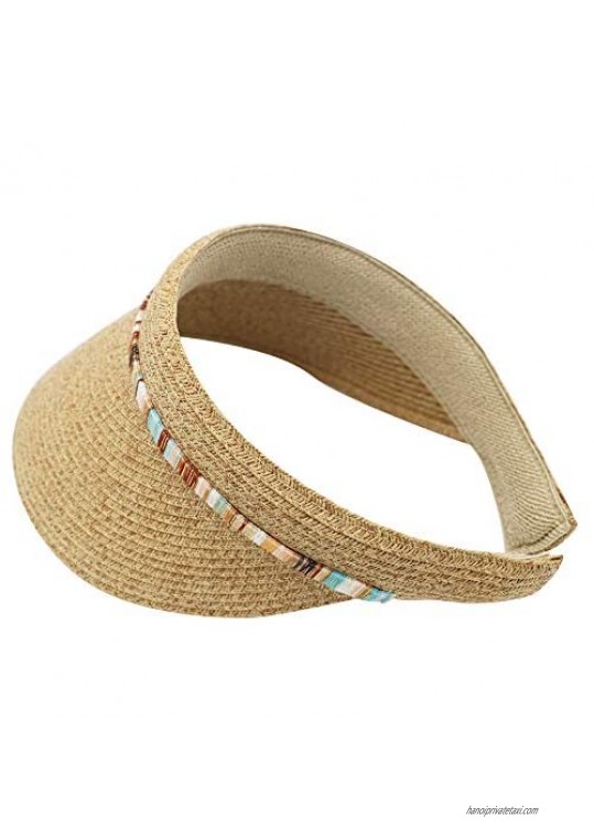 MORSTYLE Women Straw Clip On Visor Summer Sun Beach Hat Outdoor Travel Golf Cap UPF50+