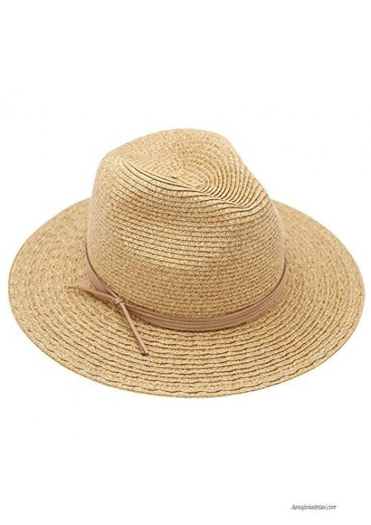 MORSTYLE Women Wide Brim Straw Panama Fedora Summer Beach Sun Hat UPF50+ Adjustable