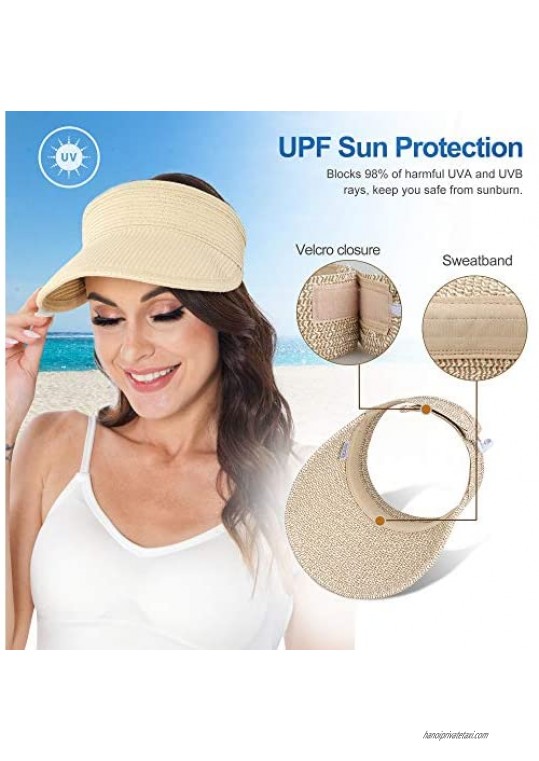 Naivlizer Women Sun Hat Wide Brim UV Protection Foldable Straw Sun Visor Roll up Golf Visor Outdoor