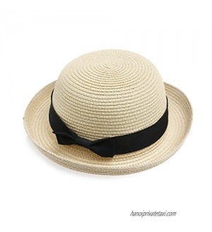NUOLUX Fashion Beach Cap Bowknot Roll-up Wide Brim Dome Straw Summer Sun Hat (Beige)