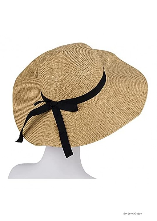 Sowift Women's Beach Sun Straw Hat Wide Brim UV Protection Foldable Floppy Cap