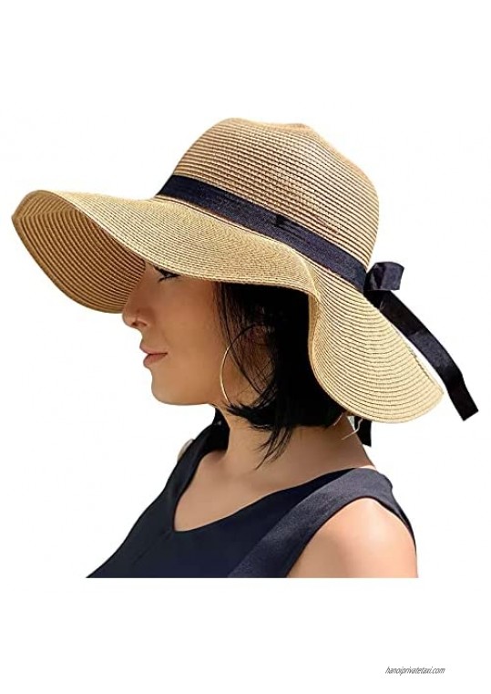 Sowift Women's Beach Sun Straw Hat Wide Brim UV Protection Foldable Floppy Cap