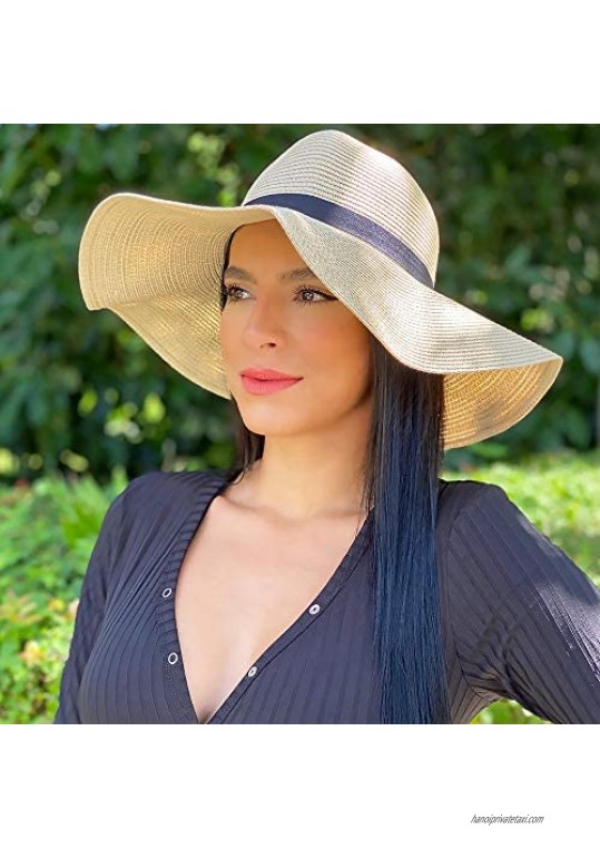 Sowift Womens Sun Straw Hat Wide Brim with Wind Lanyard UPF Summer Beach Hats for Women