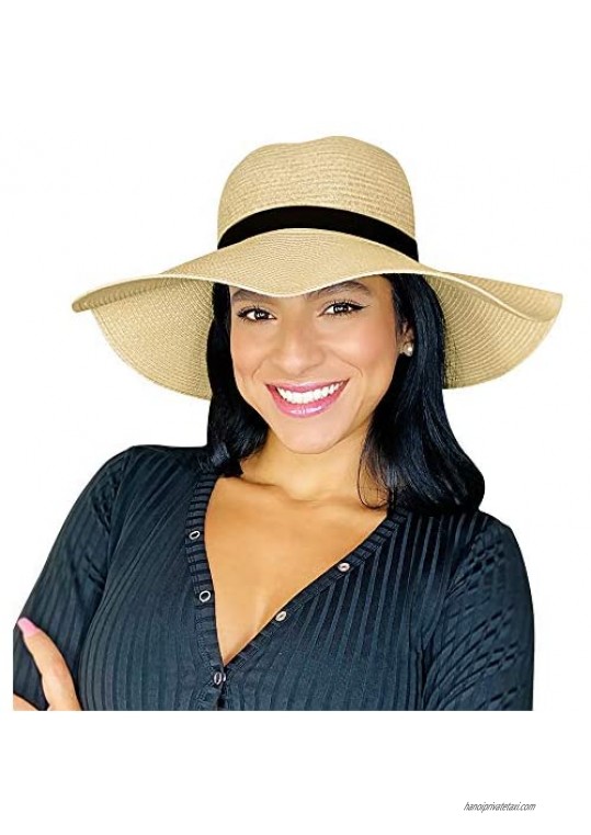 Sowift Womens Sun Straw Hat Wide Brim with Wind Lanyard UPF Summer Beach Hats for Women