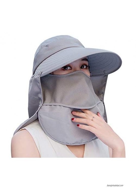 Sun Hats for Women Wide Brim UV Protection Visor UPF 50+ Fishing Hats Foldable Ponytail Summer Hat with Detachable Flap