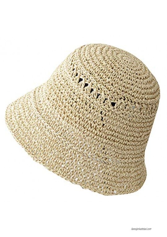 Sun Kea Floppy Straw Sun Hat UV Protection Fisherman Bucket Hat Summer Beach Travel Hand-Woven Crochet Hat