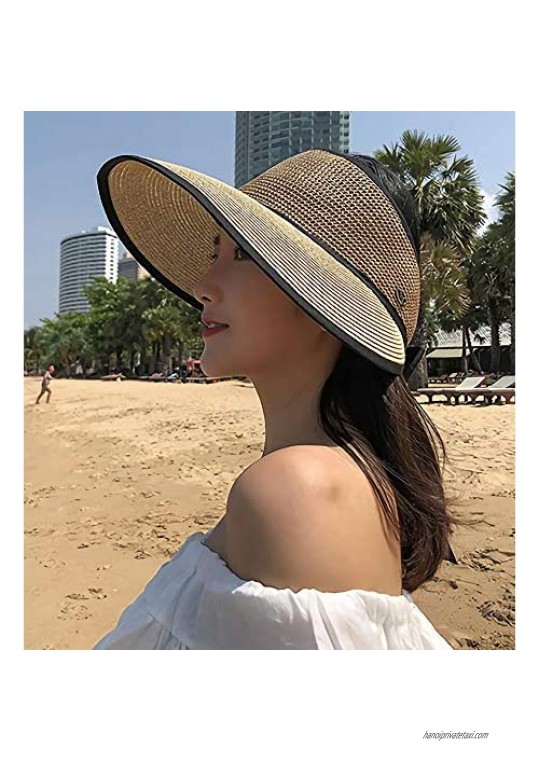 Sun Visor Hats for Women Elegant Straw Summer Beach Cap Adjustable Size Wide Brim