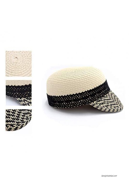 surell Summer Paper Straw Laced Baseball Cap Breathable hat - Hand Woven Beach Sunhat - Perfect Beach Gift Natural Black
